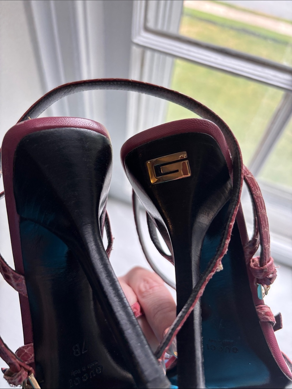 Gucci Women’s Strappy Burgundy High Heel Sandals - Picture 4 of 4